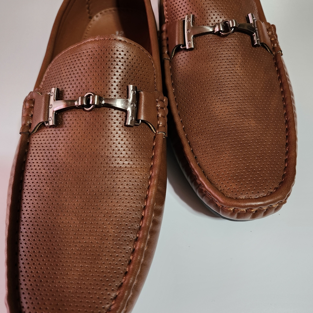 Men's Brown Leather Bit-Accent Slip-On Loafers